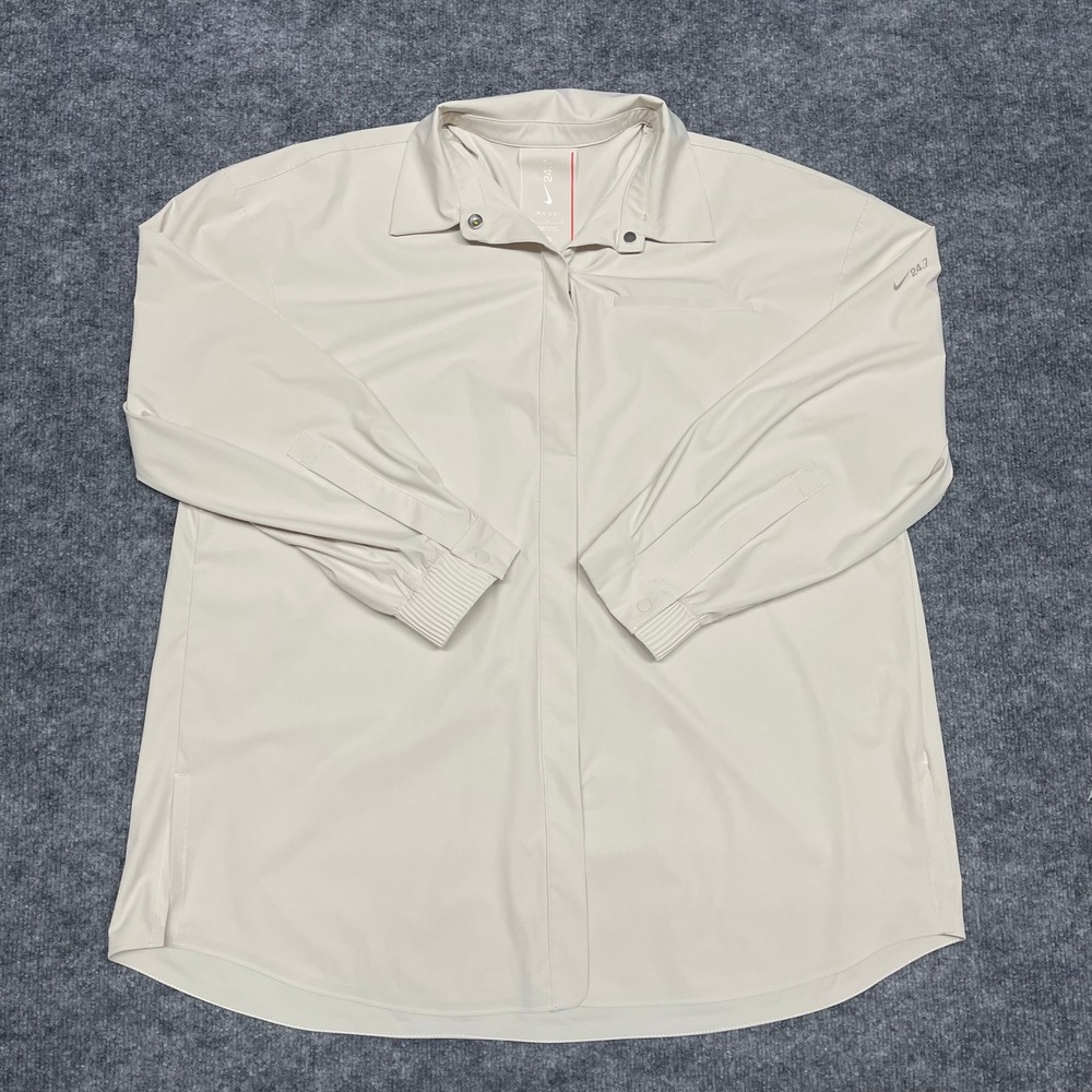 Nike Shirt Mens Medium Beige 24.7 Perfect Stretch Long Sleeve Snap HM8385-104